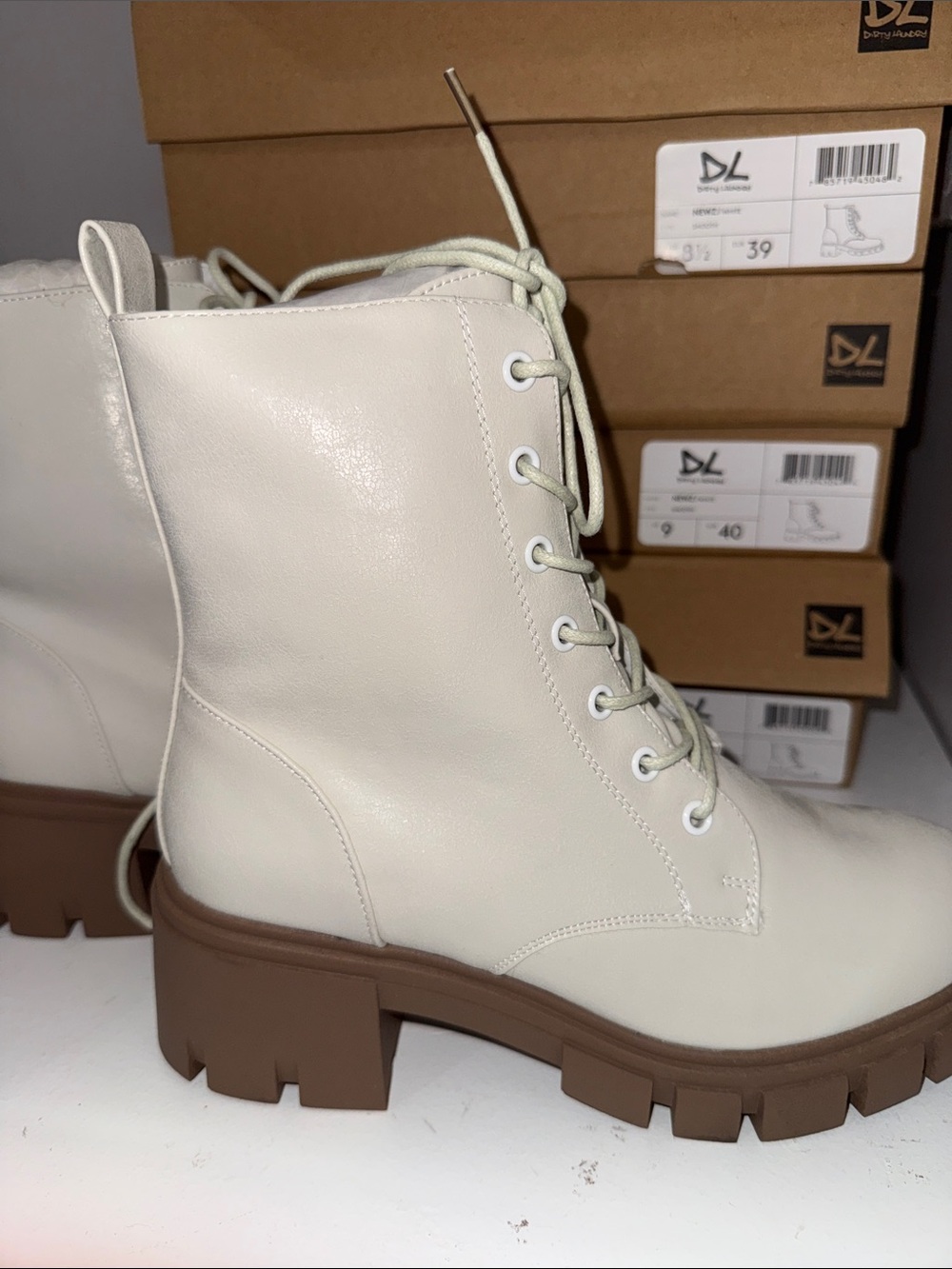 Dirty Laundry Cream Lace-Up Combat Boot with Brown Lug Sole